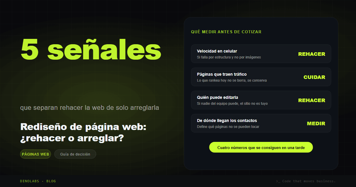 Ilustración del artículo: Rediseño de página web: cuándo rehacerla y cuándo basta con arreglarla
