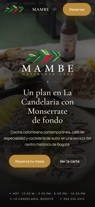 Página de MAMBE Gastrobar hecha con Zitas
